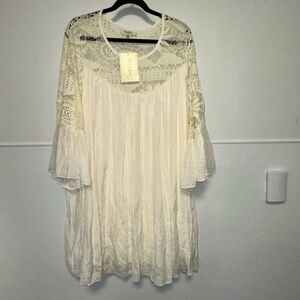 New NWT Women's Rebellion Again Dress Size 2X Ivory Lace Bell Sleeve